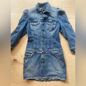 RETROFETE Sibi Puff-sleeve Denim Mini Dress, size S